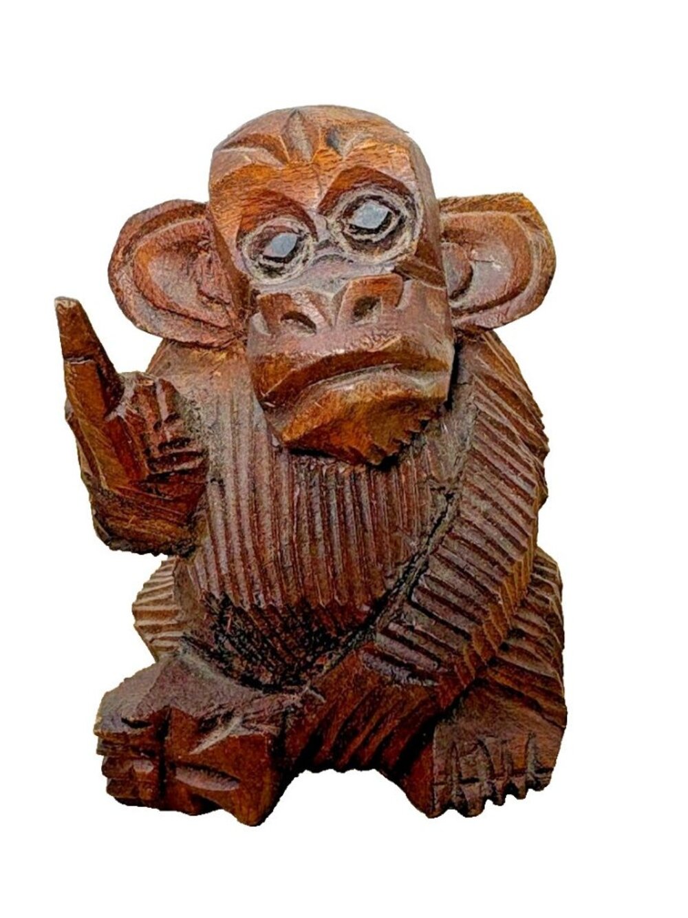 Vintage Hand Carved Wood Monkey Statue Rude Gesture Figurine 4” Folk Art